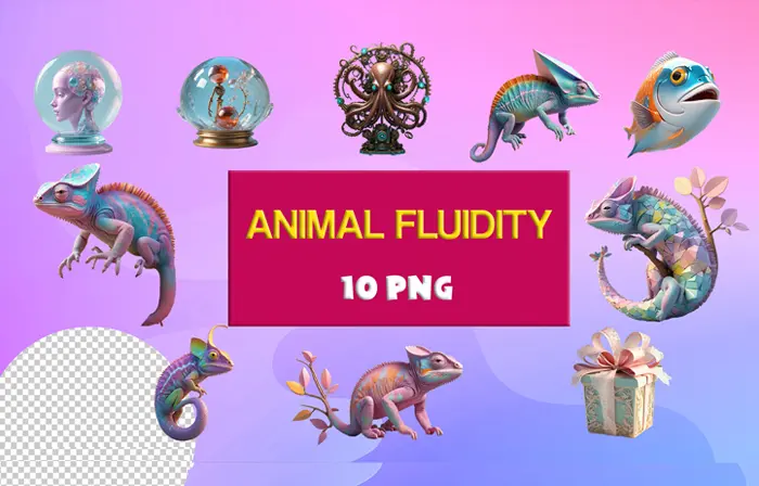 Colorful Animal fluidity 3D elements pack image